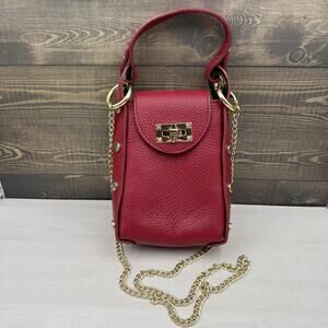 Anna Paola Italy Leather Crossbody Purse Bag Red Chain Cellphone